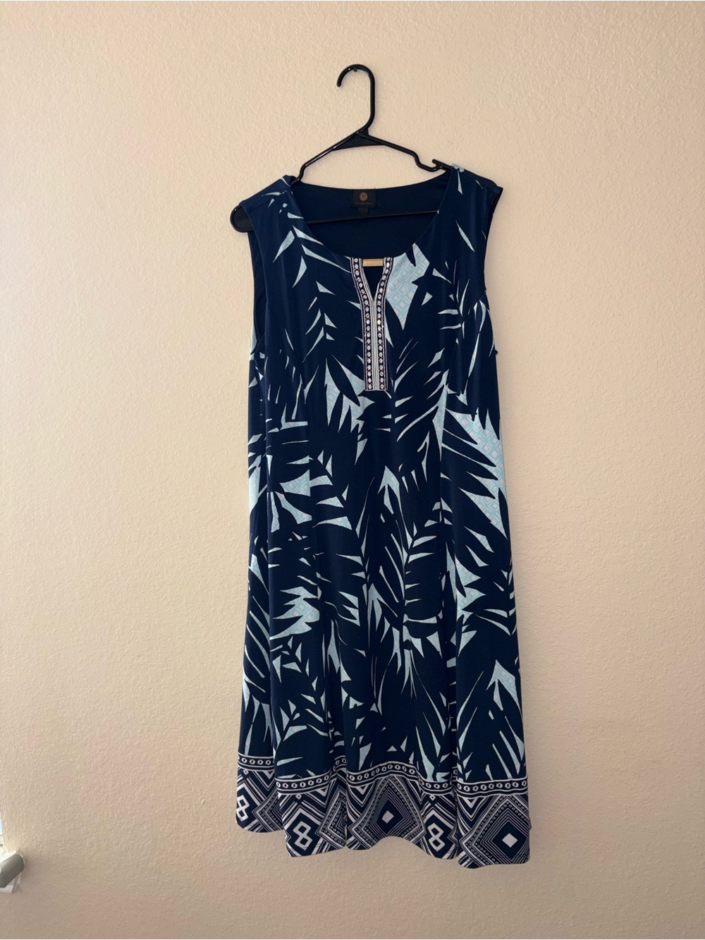 JM Collection Navy and Light Blue Printed Sleeveless Dress
